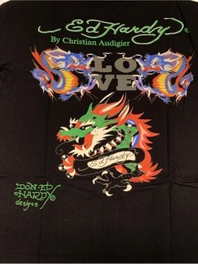 Y2K Ed Hardy Love Dragon T-Shirt Size 2XL Black Jeweled Christian Audigier